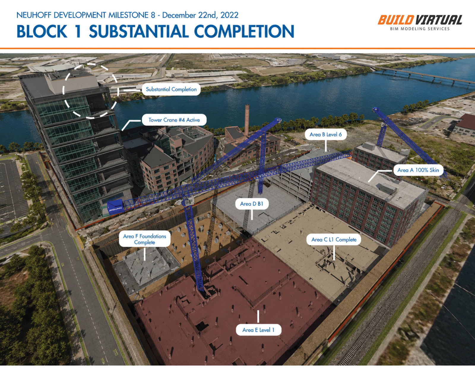 Construction phasing milestone exhibit — first building substantial completion