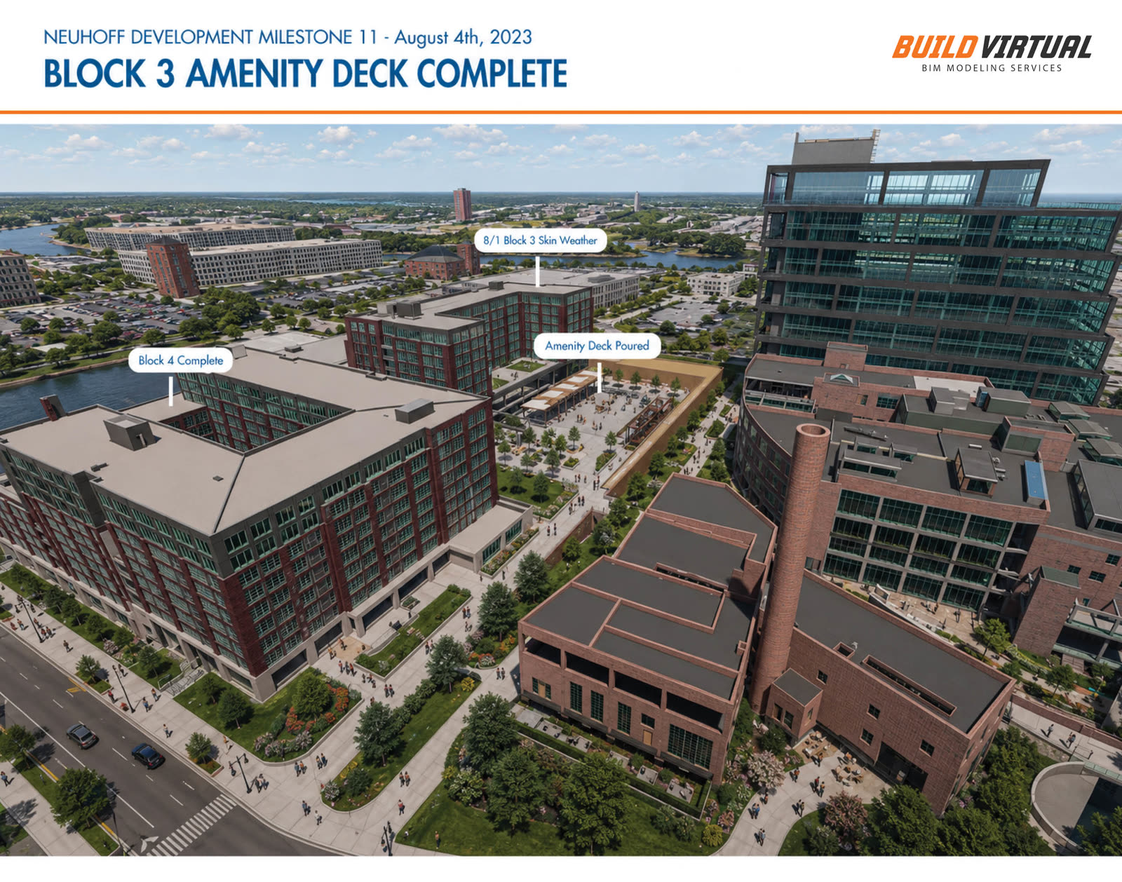 Construction phasing milestone exhibit — completed development with amenity deck