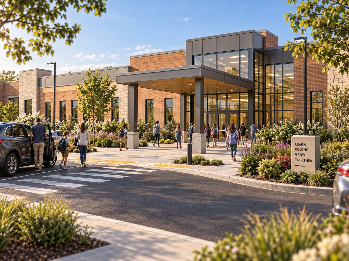 Rendering of a school entry at student drop-off