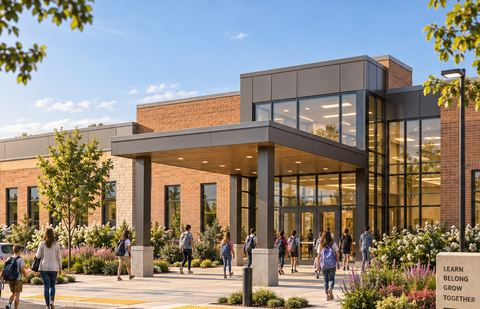 Rendering of a school entry at student drop-off